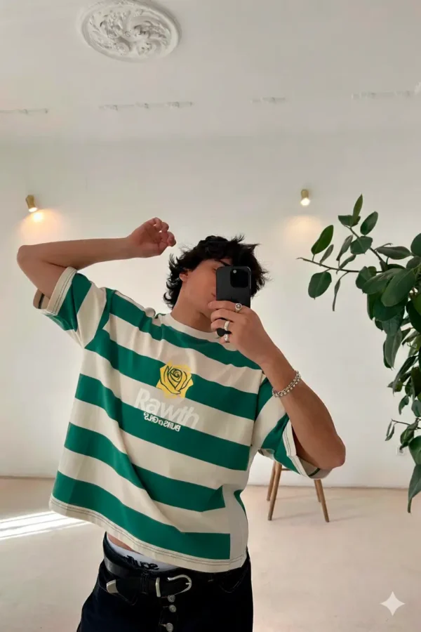 CAMISA2-MODELO2 Boy Green Striped T-Shirt