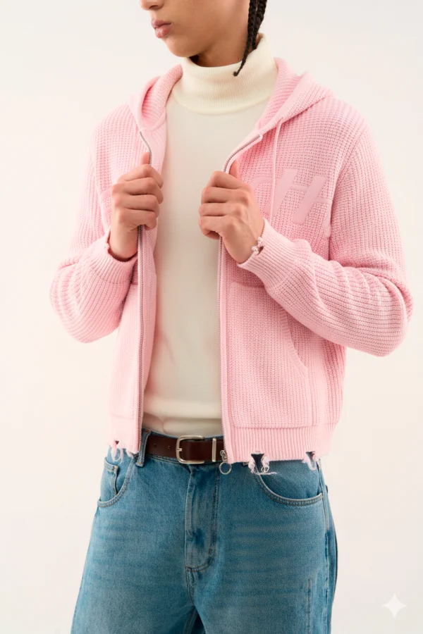 JERSEY3-MODELO2 New Light Pink Buzz Knit Zipper