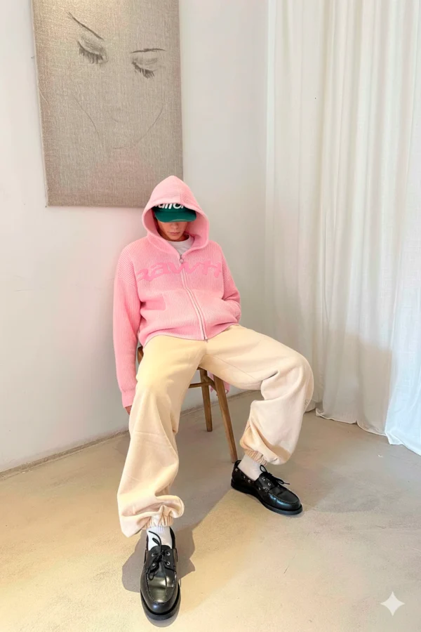 JERSEY3-MODELO3 New Light Pink Buzz Knit Zipper