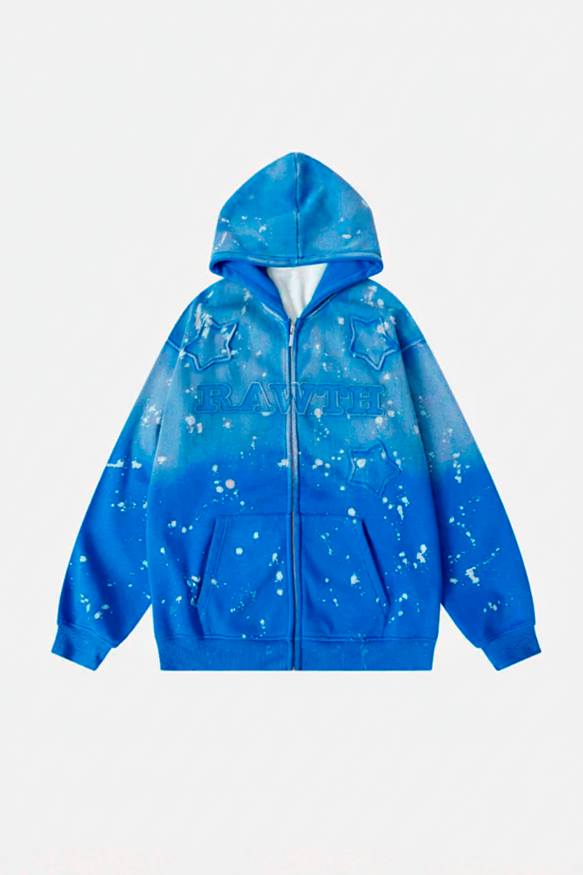 Gradient Zip-Up Hoodie with Star Patch