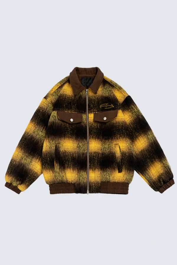 Plaid Turn-down Collar Jacket